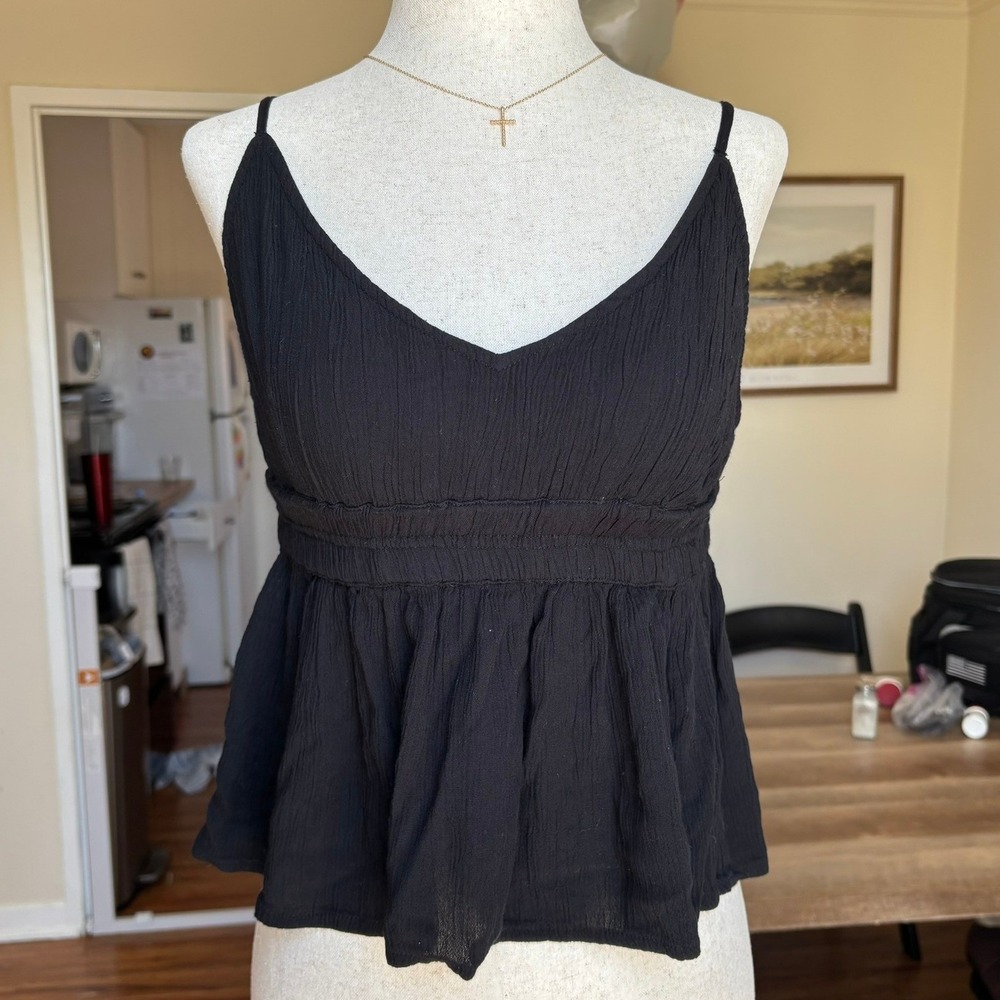 oneill black babydoll crop top size small flowy boho adjustable straps beachy